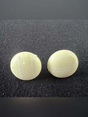 Cream Yellow Striped Round Button Earrings